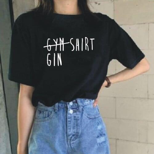Gym Gin Shirt Letter Printed Womens T-shirt Summer Harajuku Cotton Tees Casual Plus Size Round Neck T-shirts Camiseta Mujer