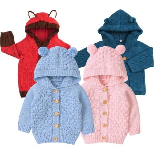 Baby Boys Girls Knit Cardigan Winter Warm Newborn Infant Sweaters Fashion Long Sleeve Hooded Coat Jacket Kids Clothing Outfits