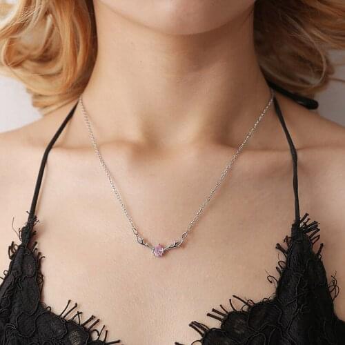 Vivid Solid Antler Starry Bling Clear Blue Pink Drop-Shaped Crystal Pendants Christmas Elegant Silver Plated Necklaces For Women