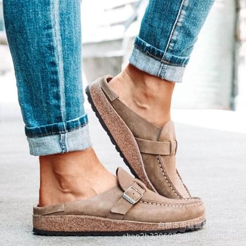 Womens plus size half loafers with belt buckle decoration casual and comfortable platform daily slippers 2021 autumn mules