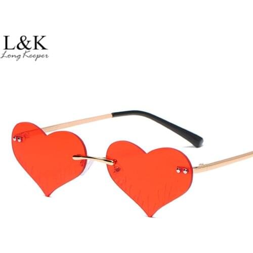 LongKeeper Women Rimless Sunglasses Brand Designer Fashion Heart Shaped Sun Glasses Cute Sexy Ladies Eyewear UV400 Oculos