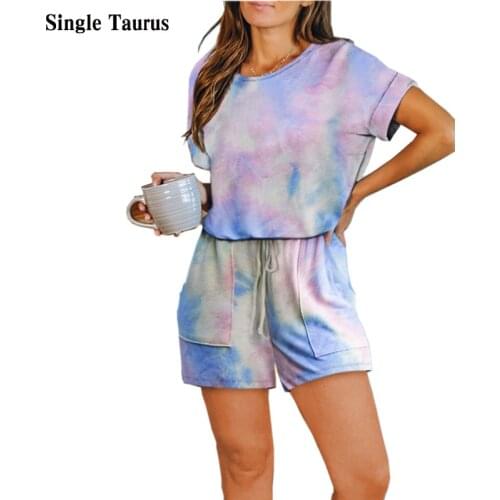 Tie Dye Casual Two Piece Set Women 2020 Summer Tracksuit Tops and Biker Shorts Sportswear Streetwear Matching Sets for Women
