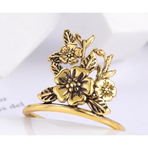 Vintage Ring For Women Antique Gold Color Branches and Leaves Bush Flower Rings Charm Jewelry For Women Mom Gifts Female 2021