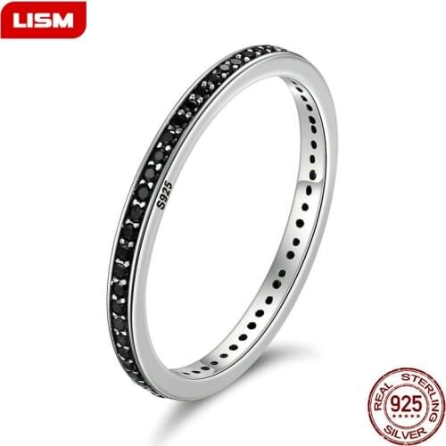 100% 925 Sterling Silver Finger Stackable Rings With Black CZ For Women Fashion Jewelry Fine Gift