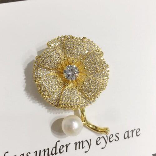 2019 fresh water pearl brooch, gold flower, natural pearl brooch, finished product, high grade pin jewelry wholesale