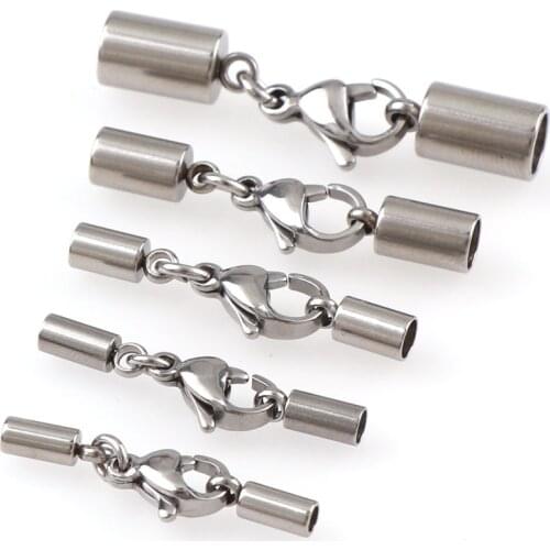 5Pieces/Lot Stainless Steel Lobster Clasps End Caps Clasps Jewelry Connector Fit 2/2.5/3/4/5mm Leather Cord DIY Fashion Jewelry