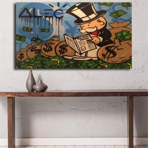 Alec Monopolyingly Sitting On The Money Graffiti Canvas Painting Print Bedroom Home Decor Modern Wall Art Oil Poster Artwork
