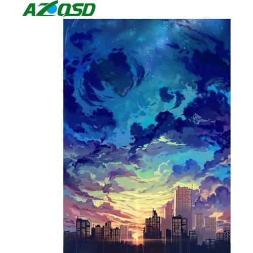 AZQSD Diamond Painting City Night Cross Stitch Rhinestones 5D Diamond Embroidery Landscape Mosaic Handmade Home Decor Gift