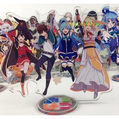 Anime KonoSuba Megumin Aqua Darkness Cartoon Keychain Stand Figure Acrylic Model Plate Desk Decor Pendant Key rings Xmas Gifts