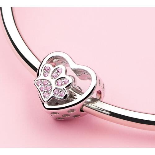 ATHENAIE 925 Sterling Silver Sparkling CZ Lovely Pet Paw Prints Heart Charms for European Bracelet Necklace Jewelry