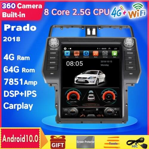 Car Android 10 for TOYOYA PRADO PLUS 2018 12.1 inch vertical screen Tesla style CAR radio GPS Bluetooth navigation player