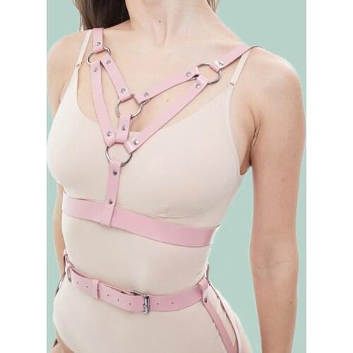 B.CYQZ Gothic Suspender Strap Pink Leather Harness Woman Top Handmade Waistband Punk Body Bondage Lingerie Bdsm Rave Underwear