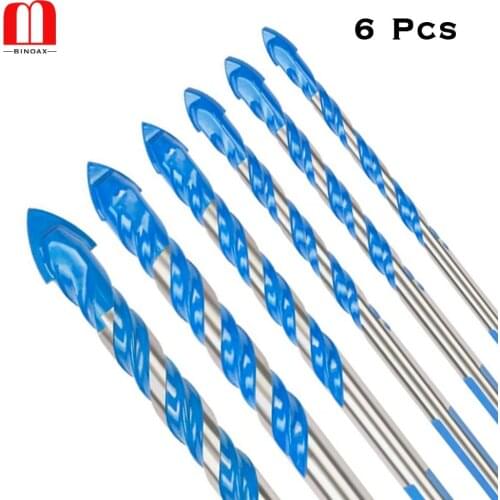 6 Pcs Multi-Material Triangle Drill Bit Set for Tile Concrete Brick Glass Plastic Wood Stone 4-12mm