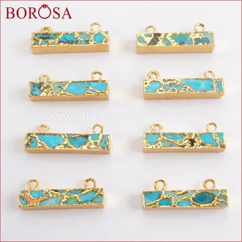 BOROSA 5/10PCS Gold Color Copper Natural Turquoises Connector, Natural Blue Stone Copper Stone connector for Jewelry DIY G1532