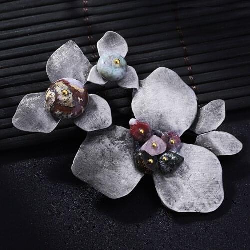 Muylinda Flower Leaves Stone Brooch Vintage Metal Brooches And Pins Women Large Banquet Pin Accessories Gift For Women