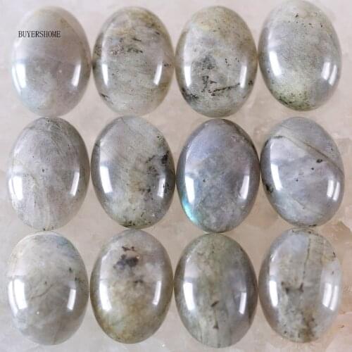 BUYERSHOME 10Pcs 13x18MM Natural Stone Gray Labradorite No Drilled Hole Oval Cabochon CAB Bead For DIY Jewelry Making Ring K1591