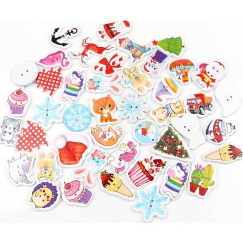 Wooden Christmas Cartoon Animals Pattern Buttons 2 Holes Handmade Sewing Clothing Scrapbooking Crafts DIY 20-35mm 20pcs MZ355