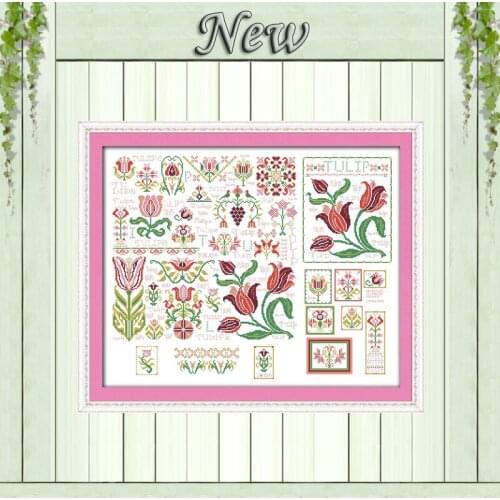 Dream of tulips colorful flower cartoon painting counted print on canvas Cross stitch DMC14CT 11CT Needlework Set Embroider kits