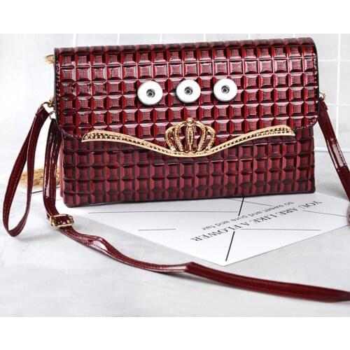 Crown good quality PU leather 18mm snap button jewelry leaves-bag For Women MOM girls QB2102