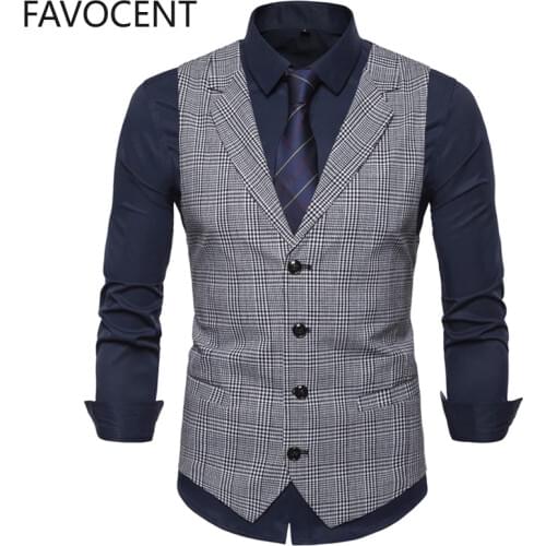 Mens Suit Vest Fashion Slim Fit Thin Plaid Men Waistcoat Tops Slim Business Vest Waistcoat Man England Style Male Leisure Suits