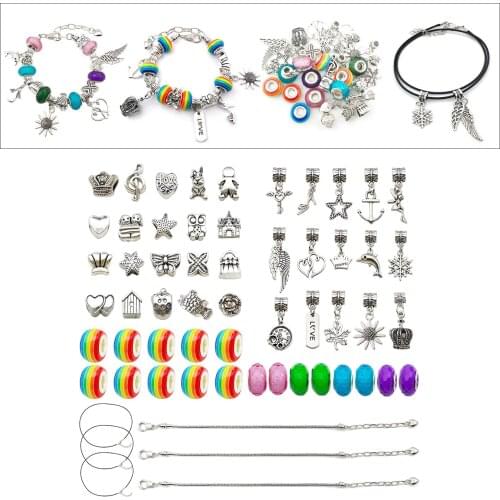 Girls Kids Fashion DIY Bracelet Making Kit Charm Pendant Snake Chain Jewelry Making Supplies Bead Jewelry Set for Woman Teens