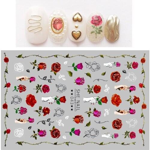 1 Sheet Red Self-adhesive Nail Stickers Rose Decals Nail Foil Wraps DIY Nail Art Decorations