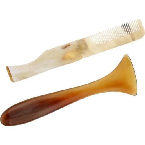 Natural Ox Horn Chemical-free Folding Massage Detangle Comb + Massage Bar
