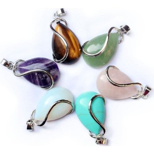 Natural Stone Water-drop Shape Simple Style Pendant Necklace Reiki Healing Crystal Jewelry Charm Fashion Trend Hanging Accessory
