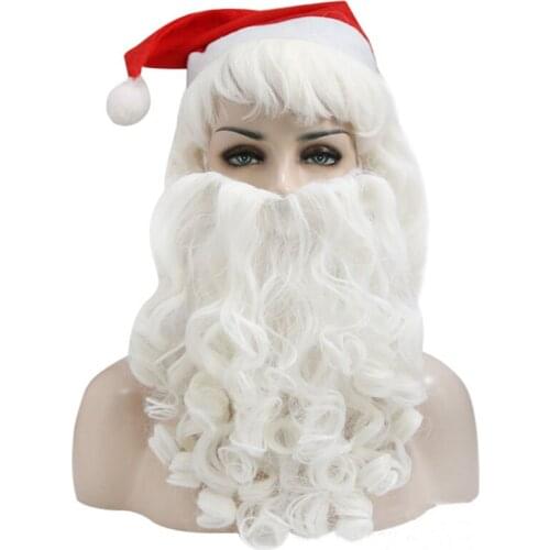 Santa Claus Cosplay Wigs for Christmas Costumes White Wig Beard Curly Hair Adult Party Cosplay Role Play Props peruca COS wigs