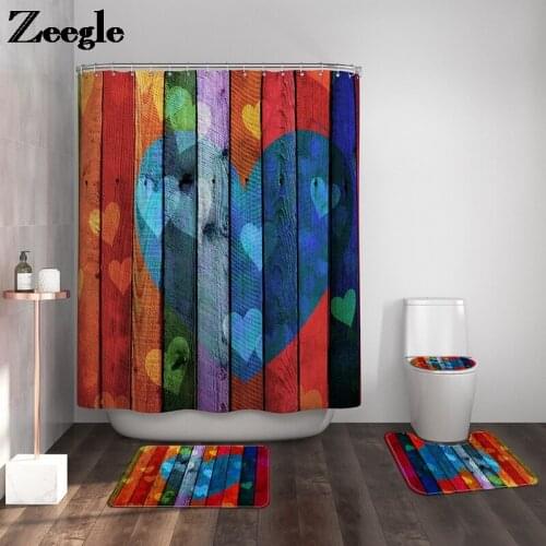 Printing Bathroom Floor Mat Waterproof Shower Curtain Mat Absorbent Bathroom Mat Set Creative Bathroom Rug Anti Slip Foot Mat