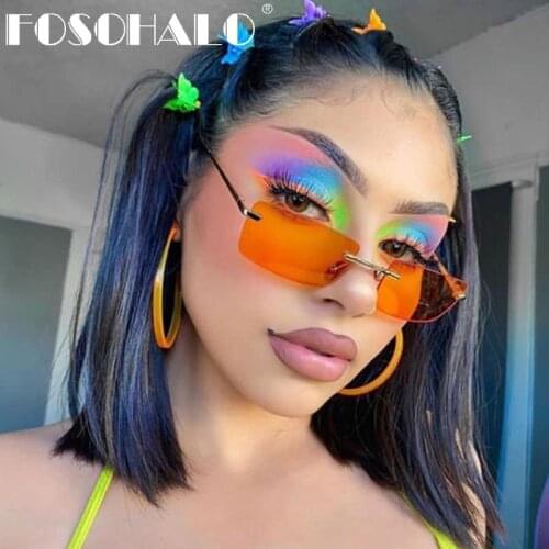 Rectangle Rimless Sunglasses Women Brand Designer Glasses Men Retro Steampunk Sunglasses Eyewear Vintage Small Frames Eyeglasses