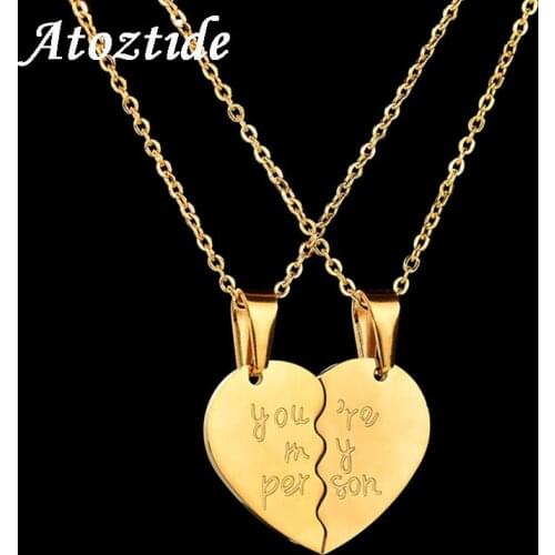 Atoztide Romantic You Are My Person Broken Heart Necklace For Couples Kiss Me If You Can Gold Round Lovers Pendant Necklace