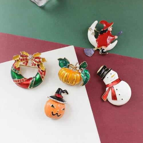 Christmas decorative jewelry Brooch Santa Claus Pumpkin Snowman Witch Pumpkin lantern Xmas gifts for children Lapel Pin Badge