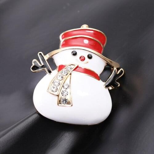 Snowman pins brooches Branch hand red hat crystal scarf snowman Lapel Pin badge Cartoon white enamel Pin Brooch winter broches