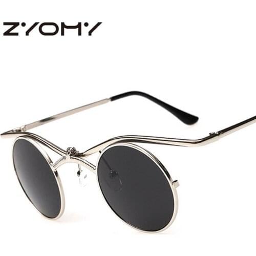 Q Brand Designer Gothic Men Women Sunglasses Gafas Round Metal Frame Steampunk Oculos De Sol Fashion High Quality Sun Glasses