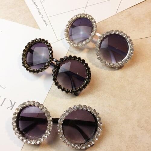 Oversized Rhinestone Ladies Sunglasses Round Brand Designer Black White Large Frame Sunglasses Female Diamond Glasses UV400