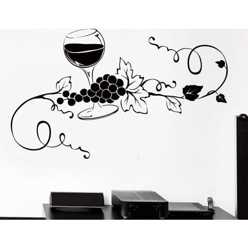 Glass of Wine Vine Grape Vinyl Wall Decal Home Decor Kitchen Bar Art Mural Wall Stickers Removable for Wall Pattern 3523