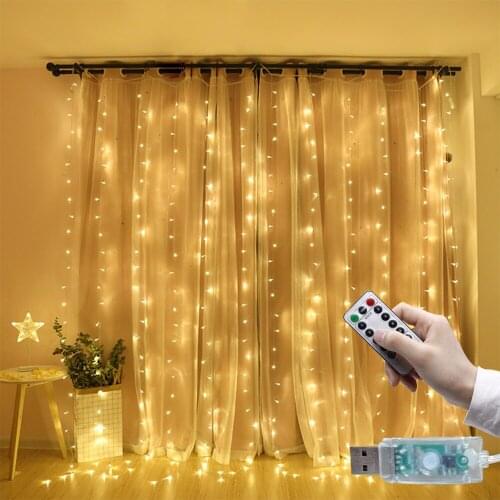 3M Battery/USB Power LED Remote Control Curtain Fairy String Lights Christmas Holiday Garland Party Garden Home Wedding Decor