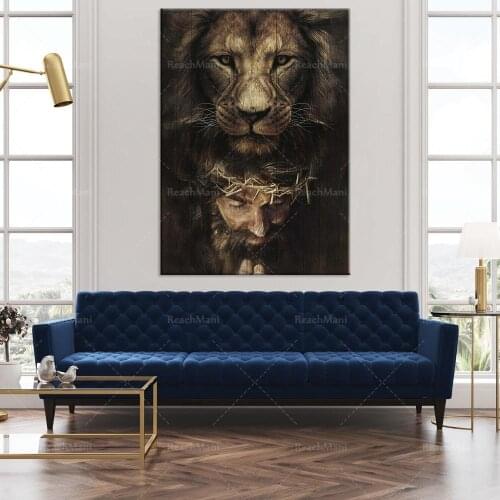 Jesus lion poster, Jesus portrait wall decor, Christmas interior gift, wall decor