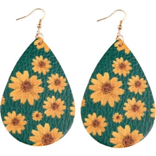 Vintage Variety Flowers Printed Leather Waterdrop Earrings for Women Flora Geometric Pattern Teardrop Earrings Jewelry Wholesal