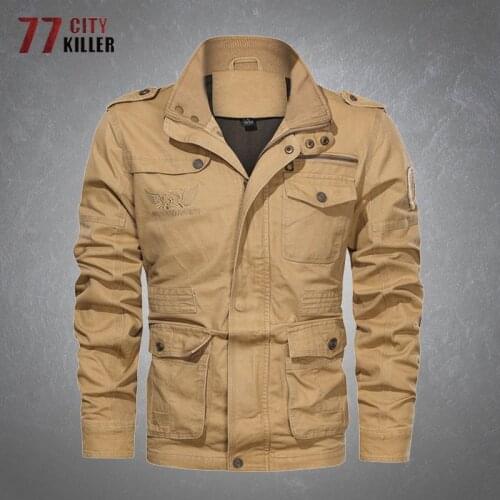 Military Cargo Jacket Men Casual Loose Multiple Pockets Stand Collar Jackets Male Outdoor Windproof Wear-resistant Mens Clothes