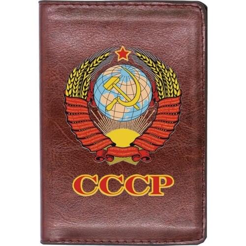 High Quality Leather Vintage CCCP Sickle Hammer Printing Travel Passport Cover ID Credit Card Case