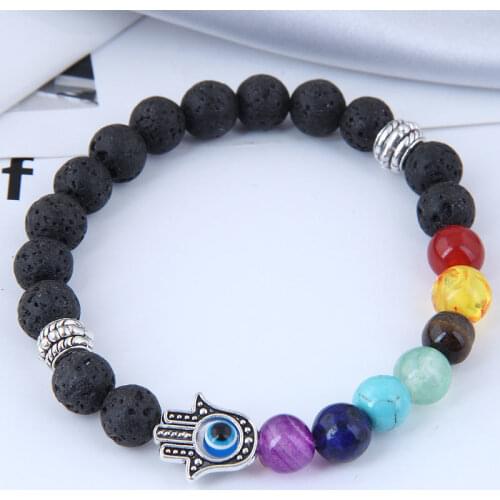 Ethnic Bracelets & Bangles For Women 2021 Elastic Strand Bangle Simple Lava Rock Stone Beads Jewelry Vintage Charm Bracelet