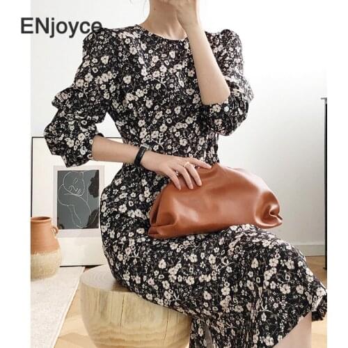Woman Dress 2021 Spring Summer A-line Maxi Dress Female Korea Style Fashion Clothing Party Vintage Black Floral Long Dresses