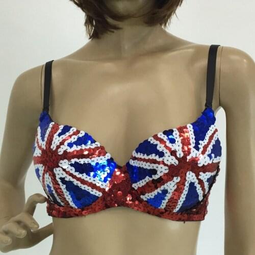 Fashion Punk Luxury Sexy Shiny Belly Dance Costume Bra Club Women Colorful Bra Stage Dance Wear Flag Paillette Belly Dancing