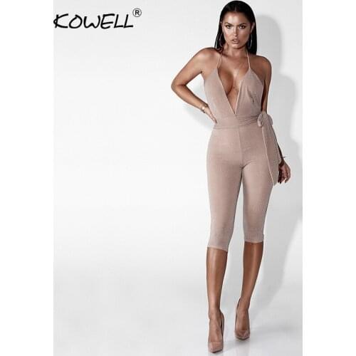 Deep V-Neck Backless Bandage Jumpsuit Women Rompers Sexy Off Shoulder Bodycon Bodysuits Calf-Length Pants Party Overalls