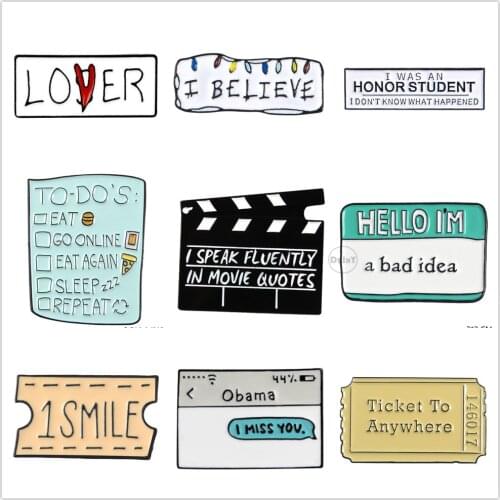 Letters Label Enamel Pins Cute English Words Badges For Clothes Jewelry Collar Brooches Gifts Accessories For Kids Friends Bags