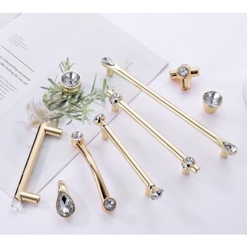 Gold Crystal Knobs Kitchen Cabinet Handles Shoebox Closet Door Pulls Drawer Knobs Wardrobe Pullers with Screws Hardware