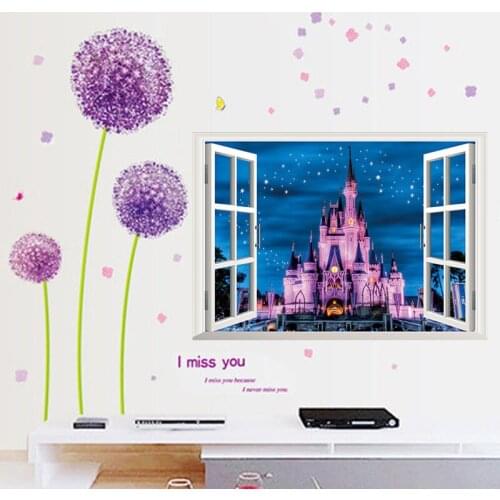 3d Castle Window Landscape Pattern Wall Stickers Pvc Home Background Decals Decorative Art Poster For Living Room Bedroom