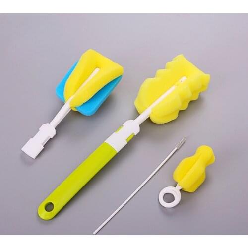 4pcs/set Sponge Plastic Bottle Brushes Cleaner Bottle Nipple Straw Brush Glass Milk Bottle Cleaning Brush Set